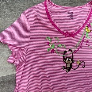 Secret Treasures Monkey Business Pink Striped Sleepwear Top S/M